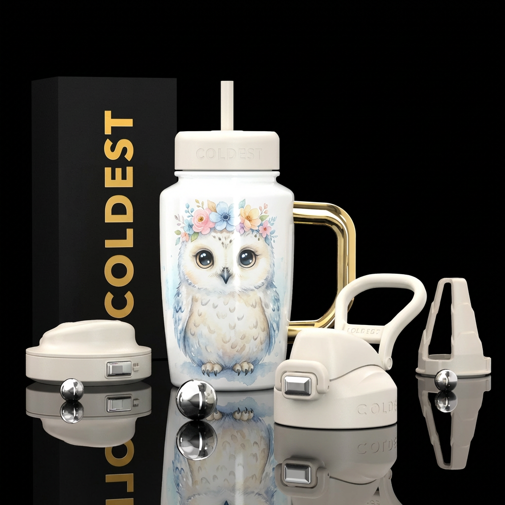 Petal Arctic Owl water bottle design