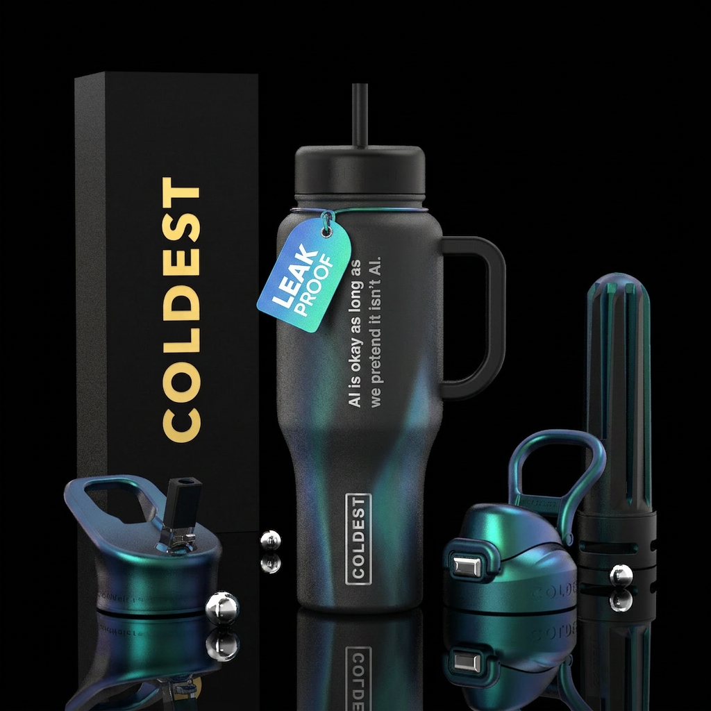“AI is okay as long as we pretend it isn’t AI.” water bottle design
