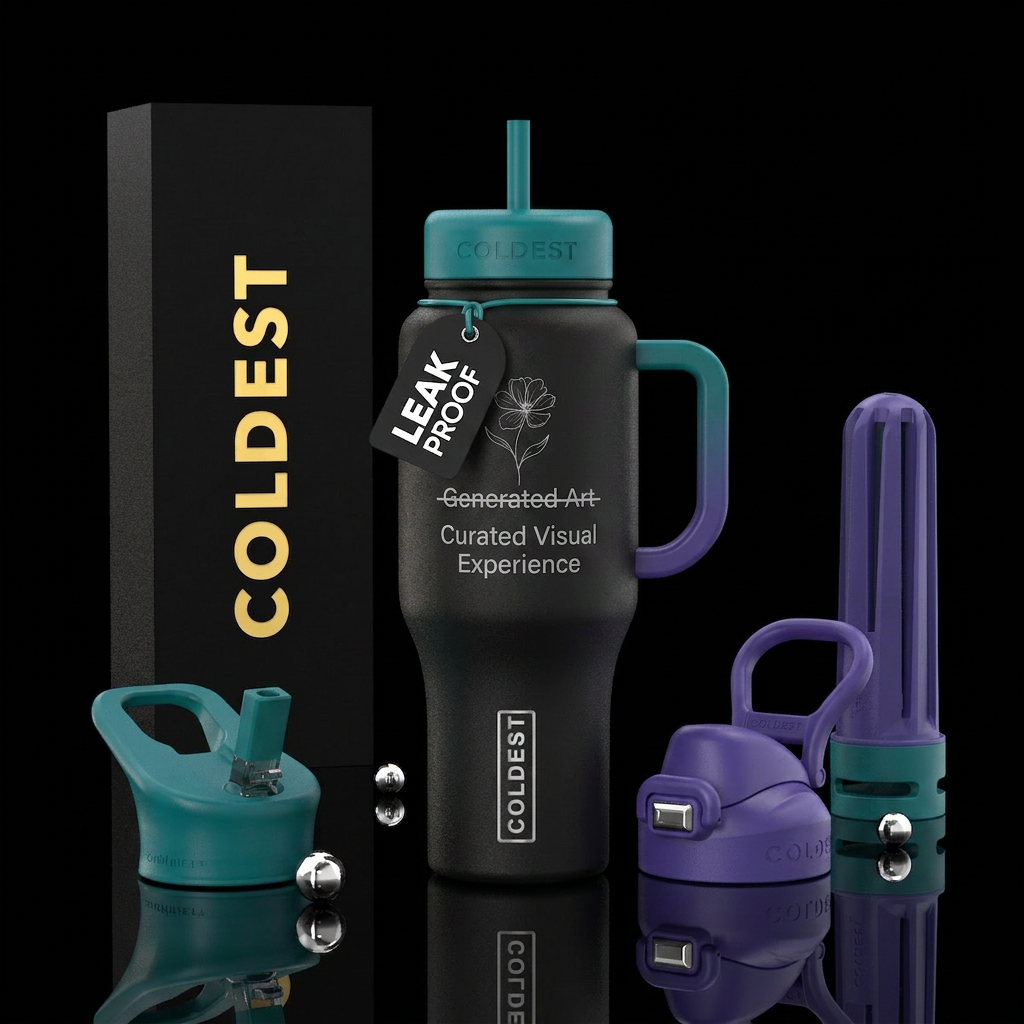 Crossed out:  “Generated Art” then underneath: “Cu... water bottle design