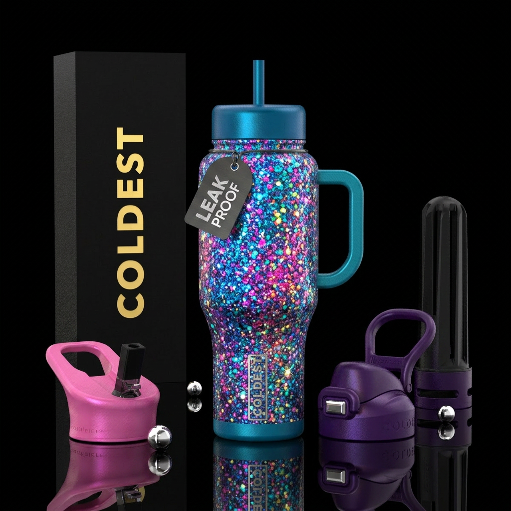 Glitter bomb water bottle design