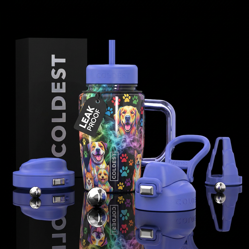 Dogs large and small playful happy paw print soft ... water bottle design