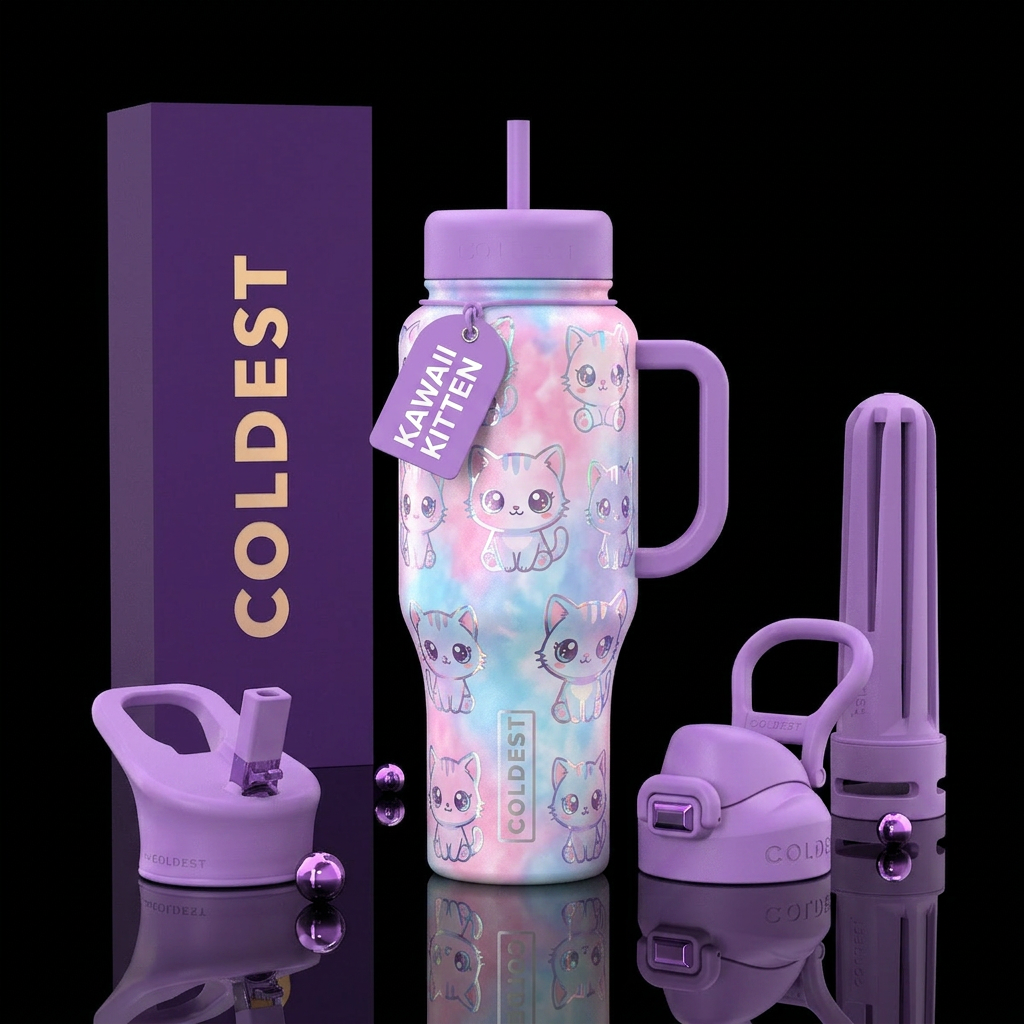 Cats and kittens pastel tye dye with holographic k... water bottle design