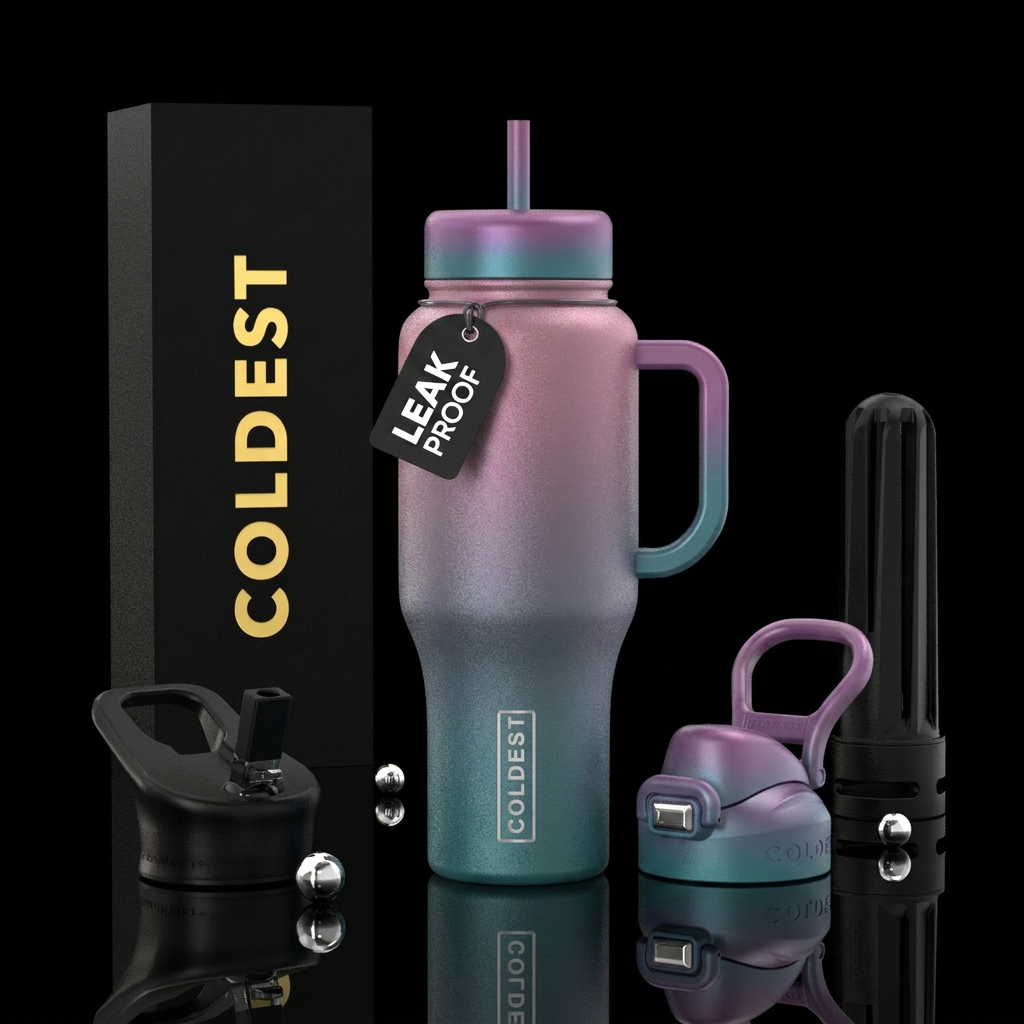 Pink purple teal ombre light to dark sparkles smok... water bottle design
