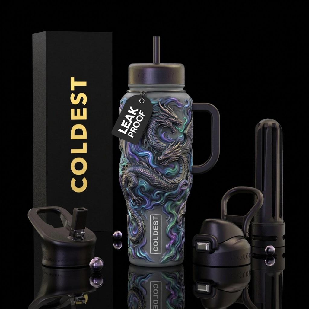 Dragons magic, haunted, smokey,,fantasy water bottle design