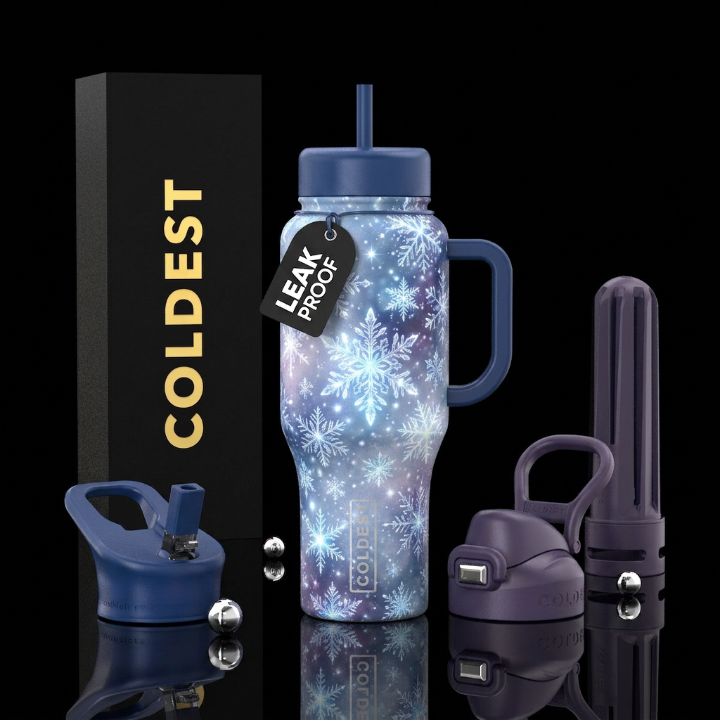 detailed Snowflake covered cup. Main focus on all ... water bottle design