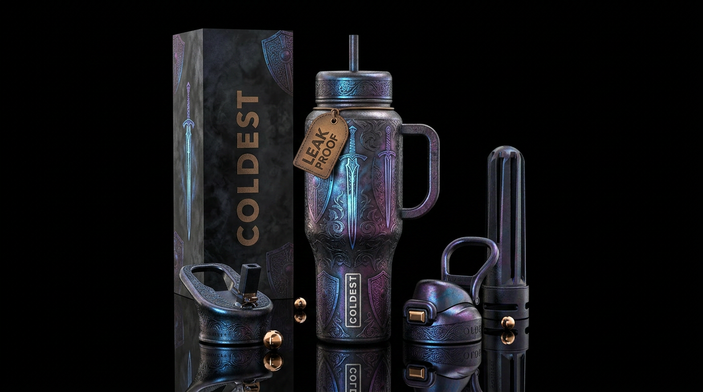 Shields of Time water bottle design
