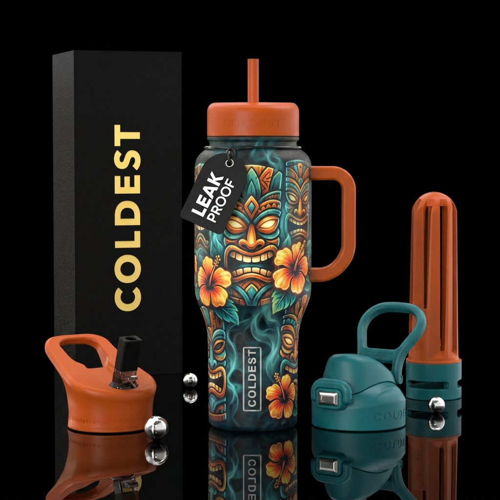 Face of Tropics water bottle design