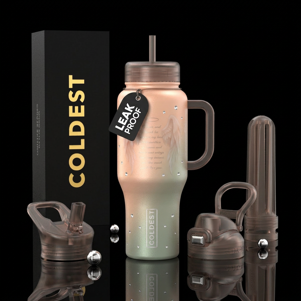 Wings and prayers water bottle design