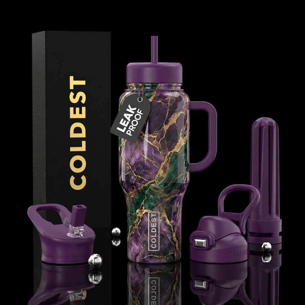 marble, amethyst gold emerald water bottle design