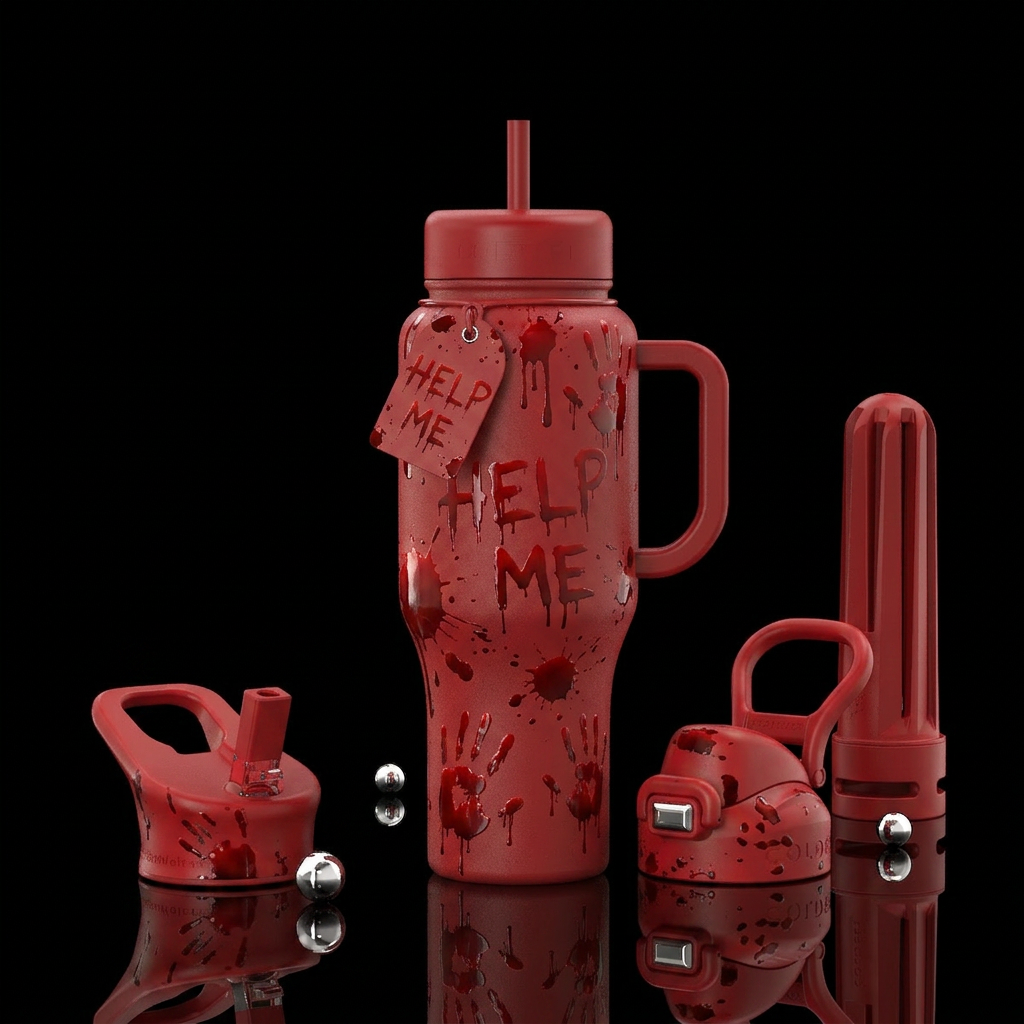 Blood splatter, dripping help me hand prints water bottle design