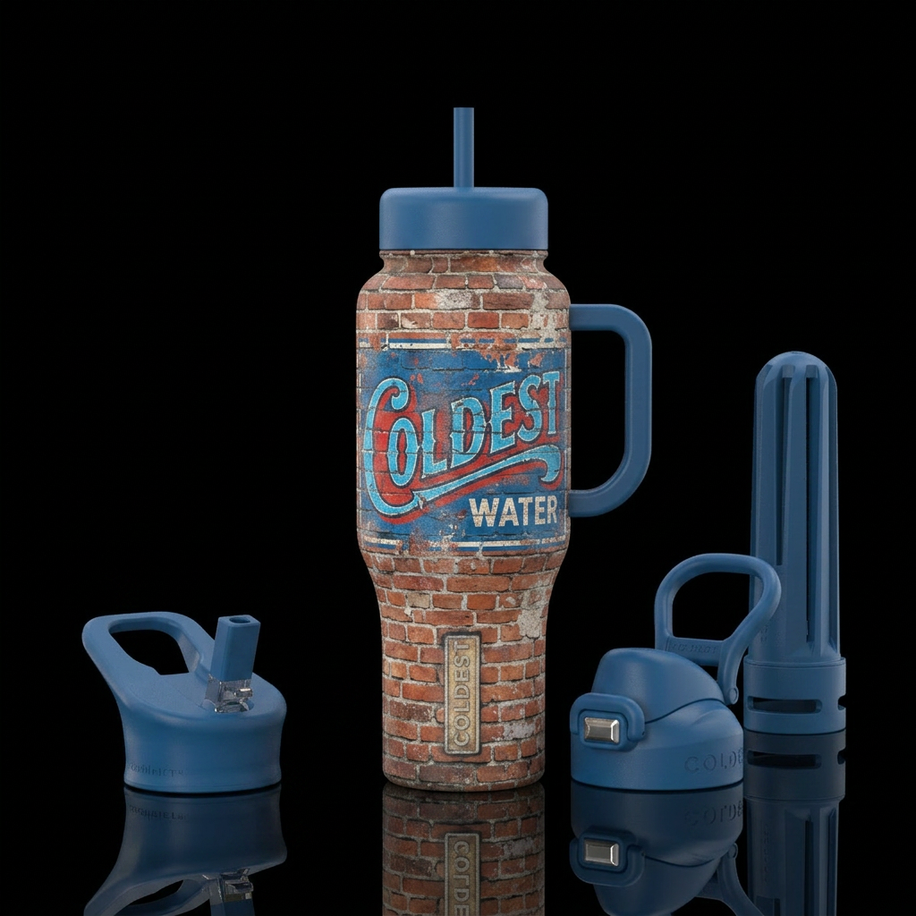 spray painted, artistic, old mural on a old brick ... water bottle design