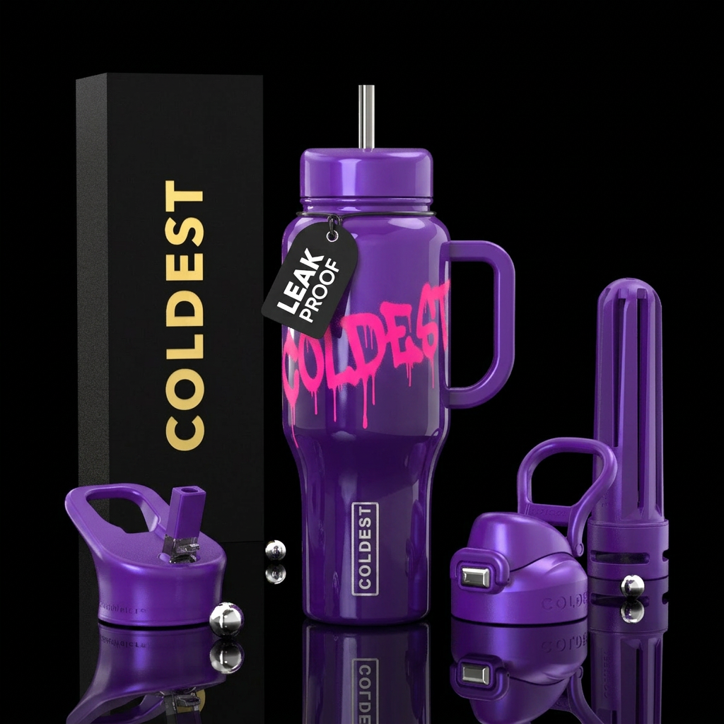 dripping, spray painted, hot pink letters COLDEST ... water bottle design