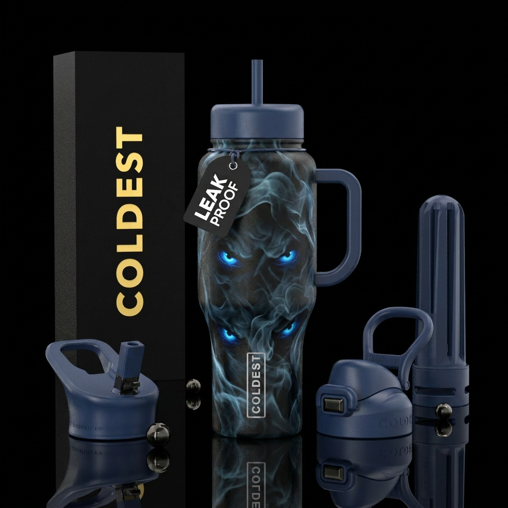 smoke, dark mood, scary, grim reaper blue eyes water bottle design