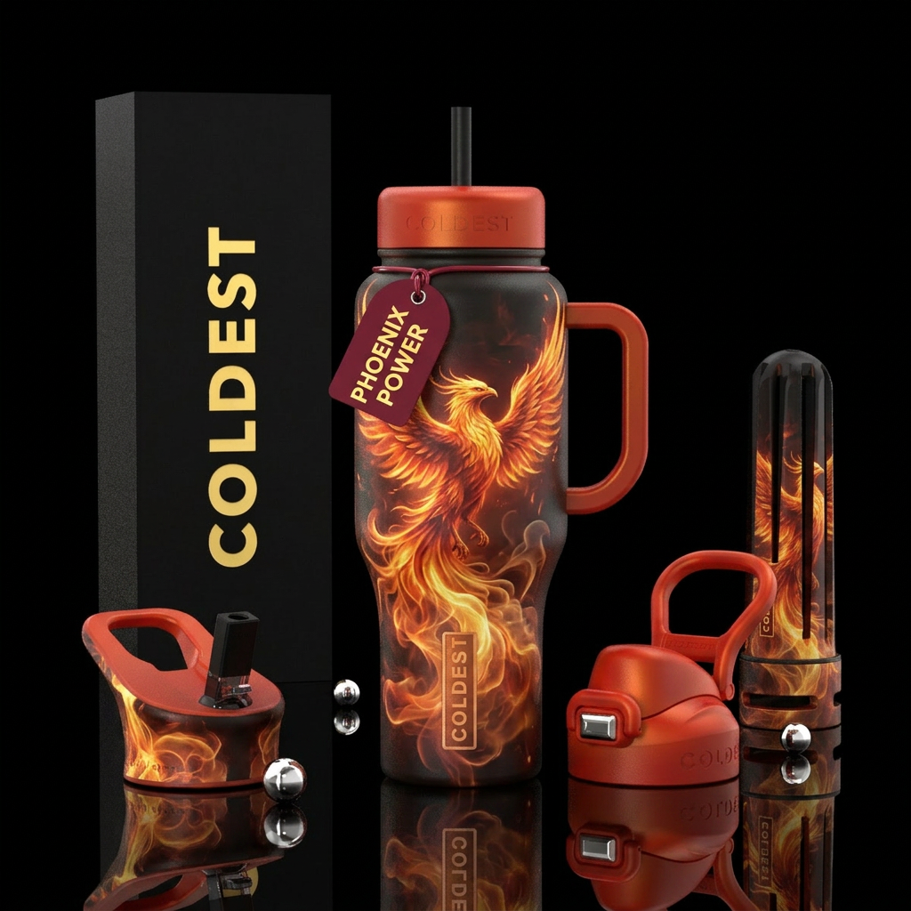 Phoenix rising,firey magical smoke water bottle design