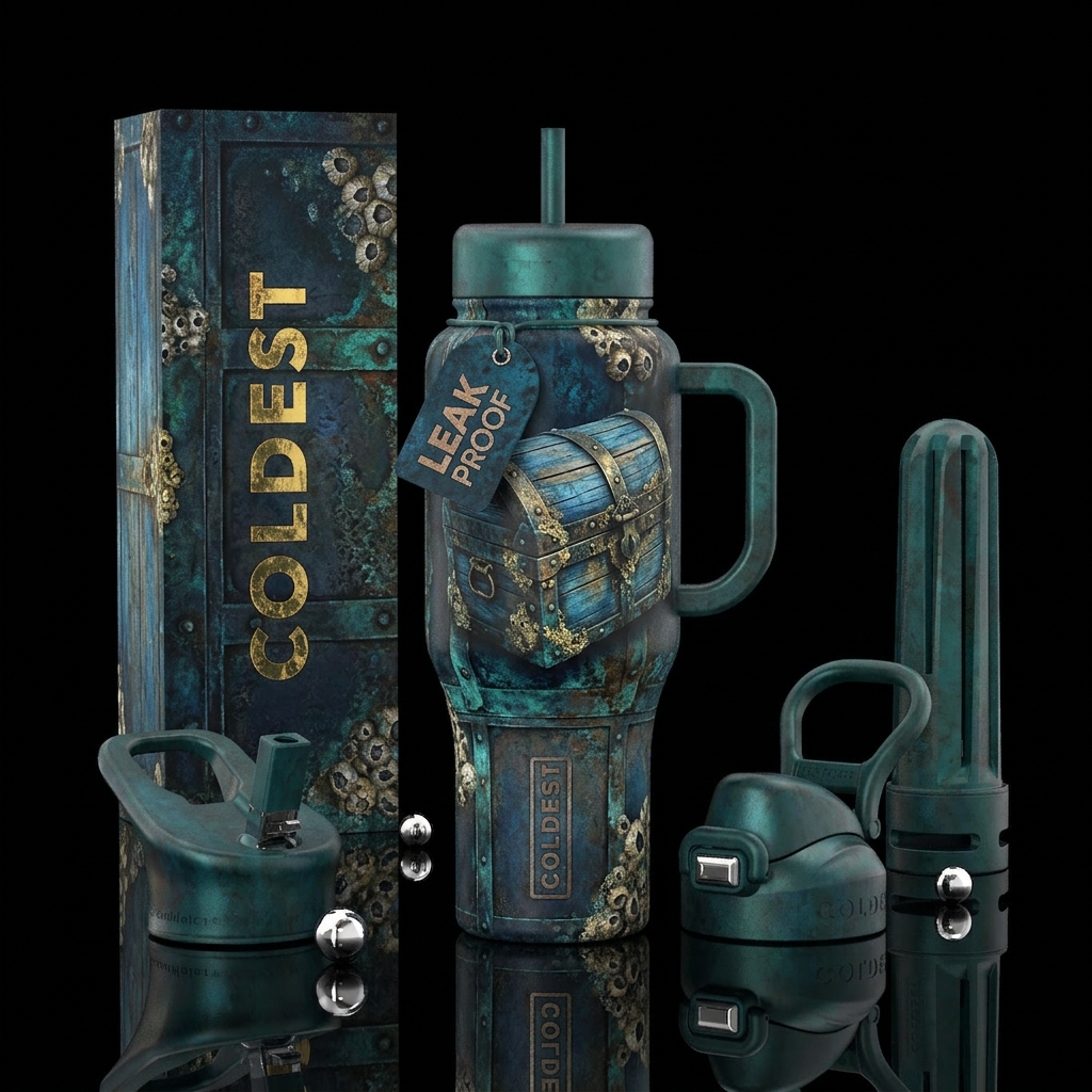 blue hour, weathered, arctic, shipwreck, treasure ... water bottle design