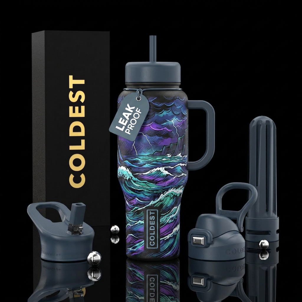 sketch,,, stormy seas water bottle design