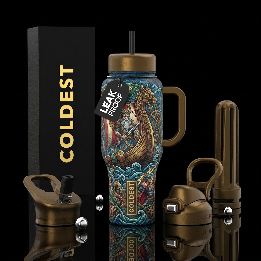 viking ship,, mythology water bottle design