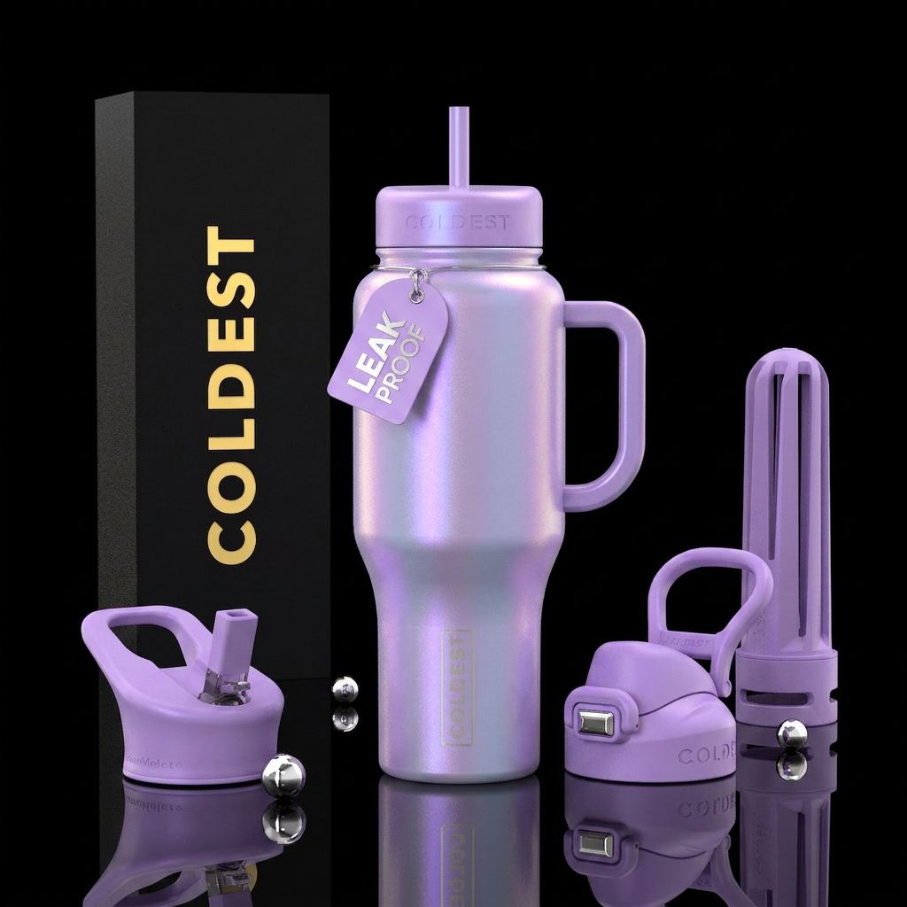 pearlescent, lavender water bottle design