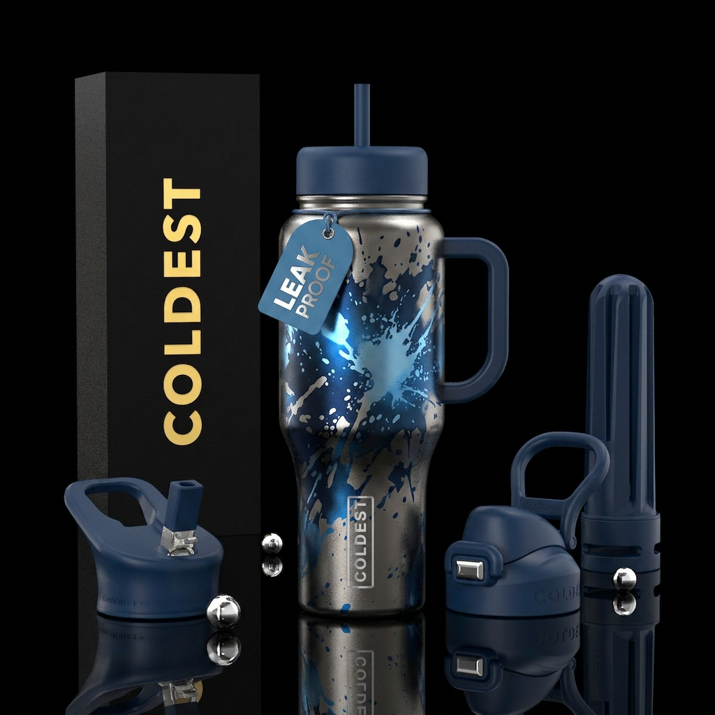 platinum, dark artic blue,, bleach effect, bleach ... water bottle design