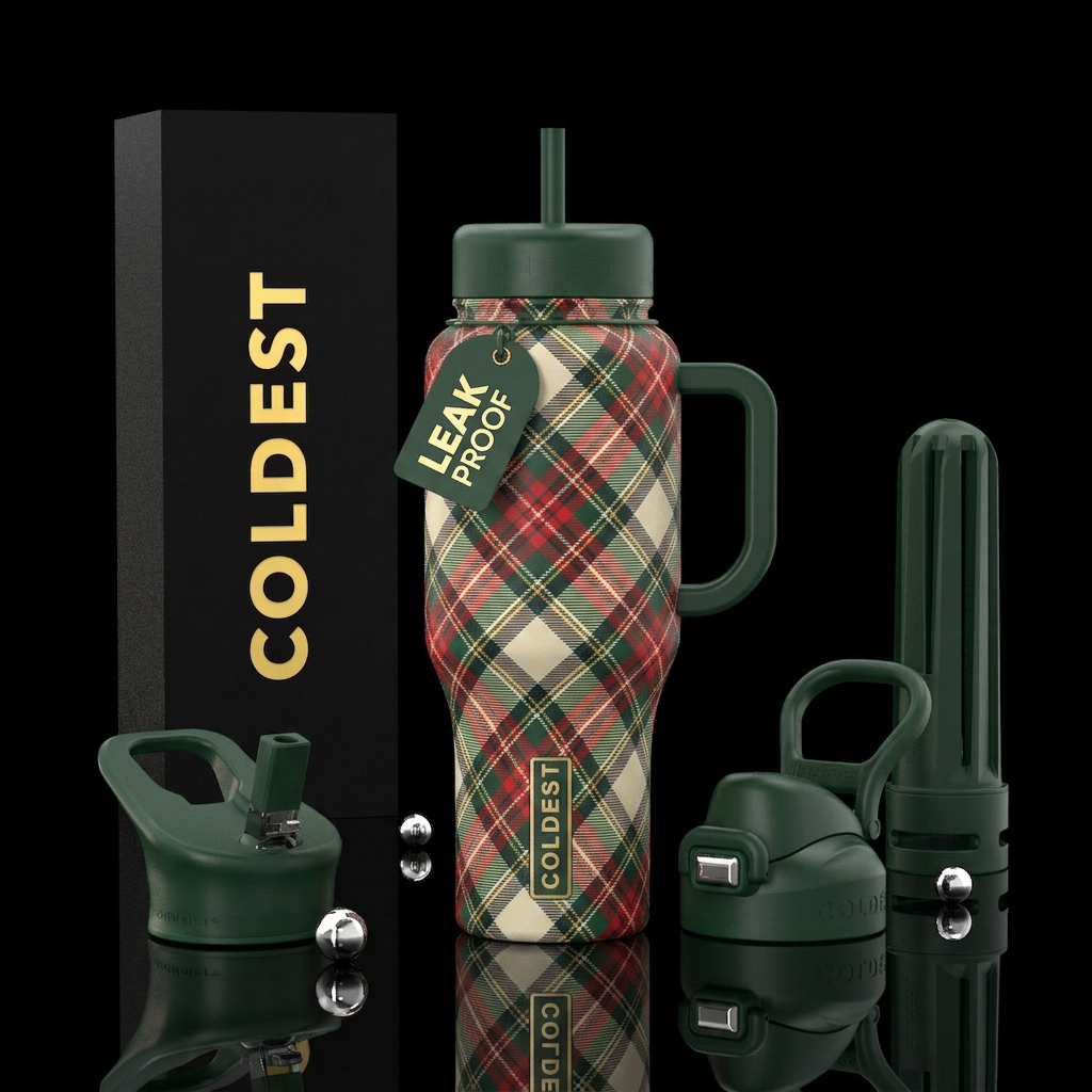 Christmas plaid wrapping paper water bottle design