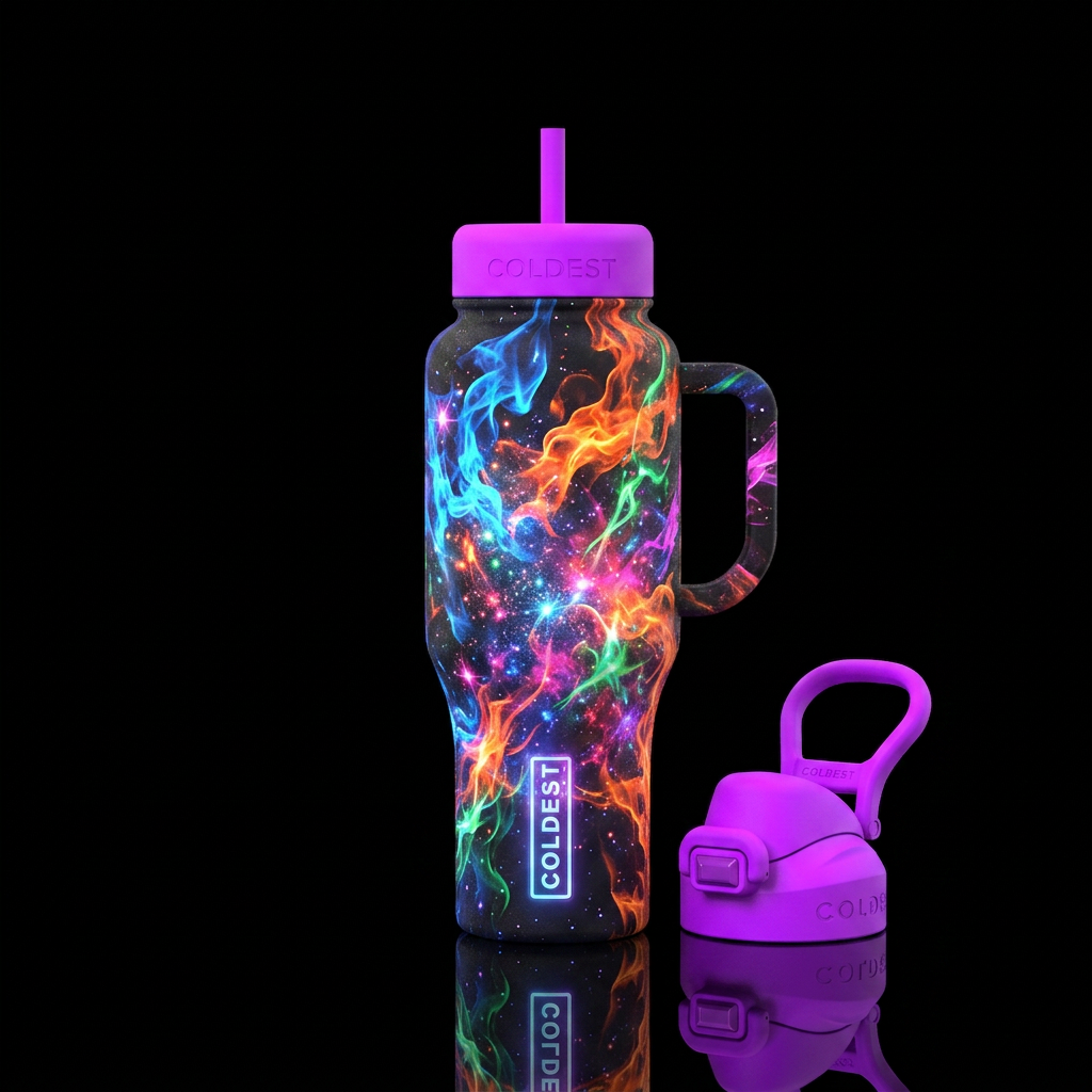 firery, explosive, smoke, electric, sparkly neon c... water bottle design