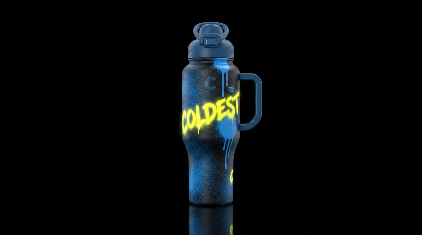 spray painted, dripping, glowie, electric, dark ar... water bottle design