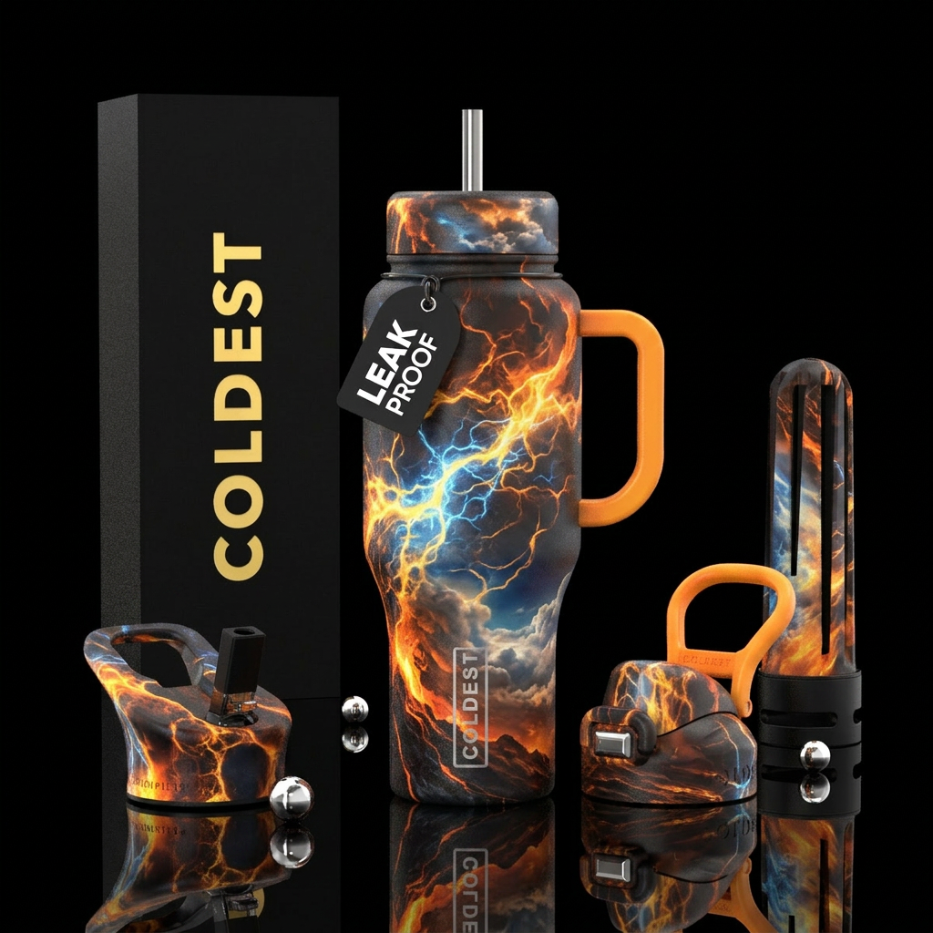 explosive, clouds, firery, electric water bottle design