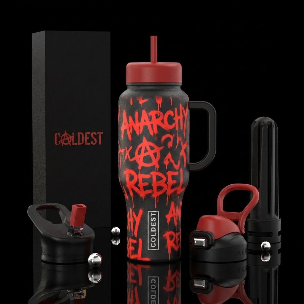 Anarchy spray paint red, matte black tumbler water bottle design