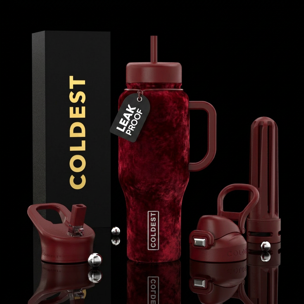 velvet Dracula coffin red black blood water bottle design