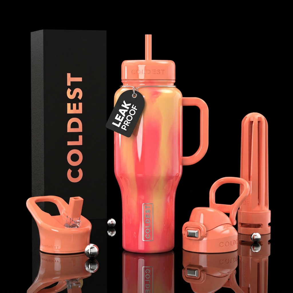 Coral, yellow peach color hi gloss tumbler water bottle design