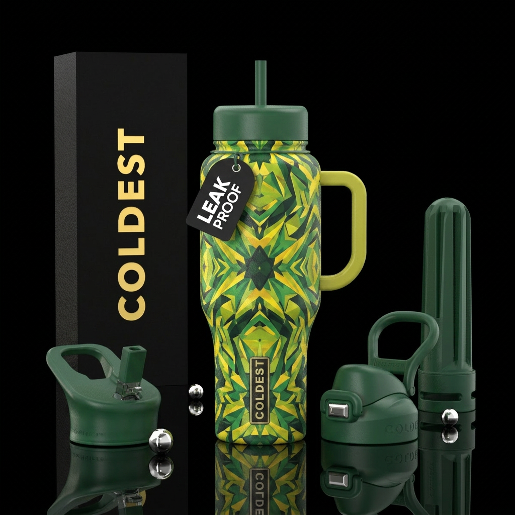 grap kaleidoscope, green , yellow, Forest green, y... water bottle design