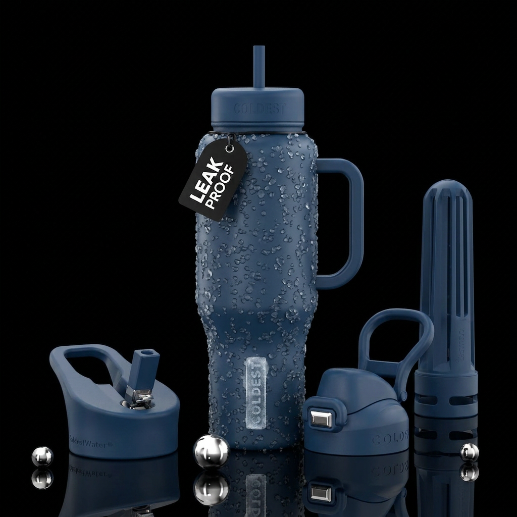 Nugget ice,  darkartic blue bottle, COLDEST writte... water bottle design