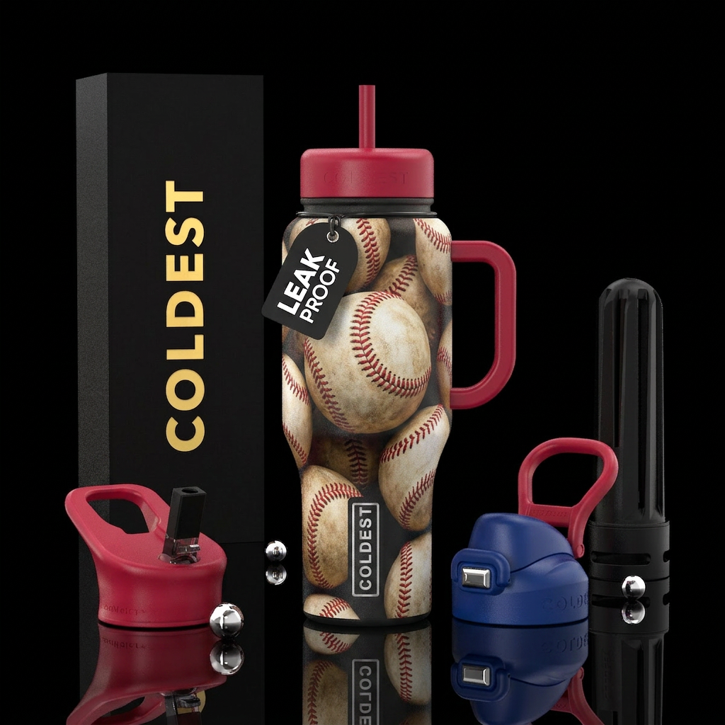Baseballs, realistic, textured water bottle design