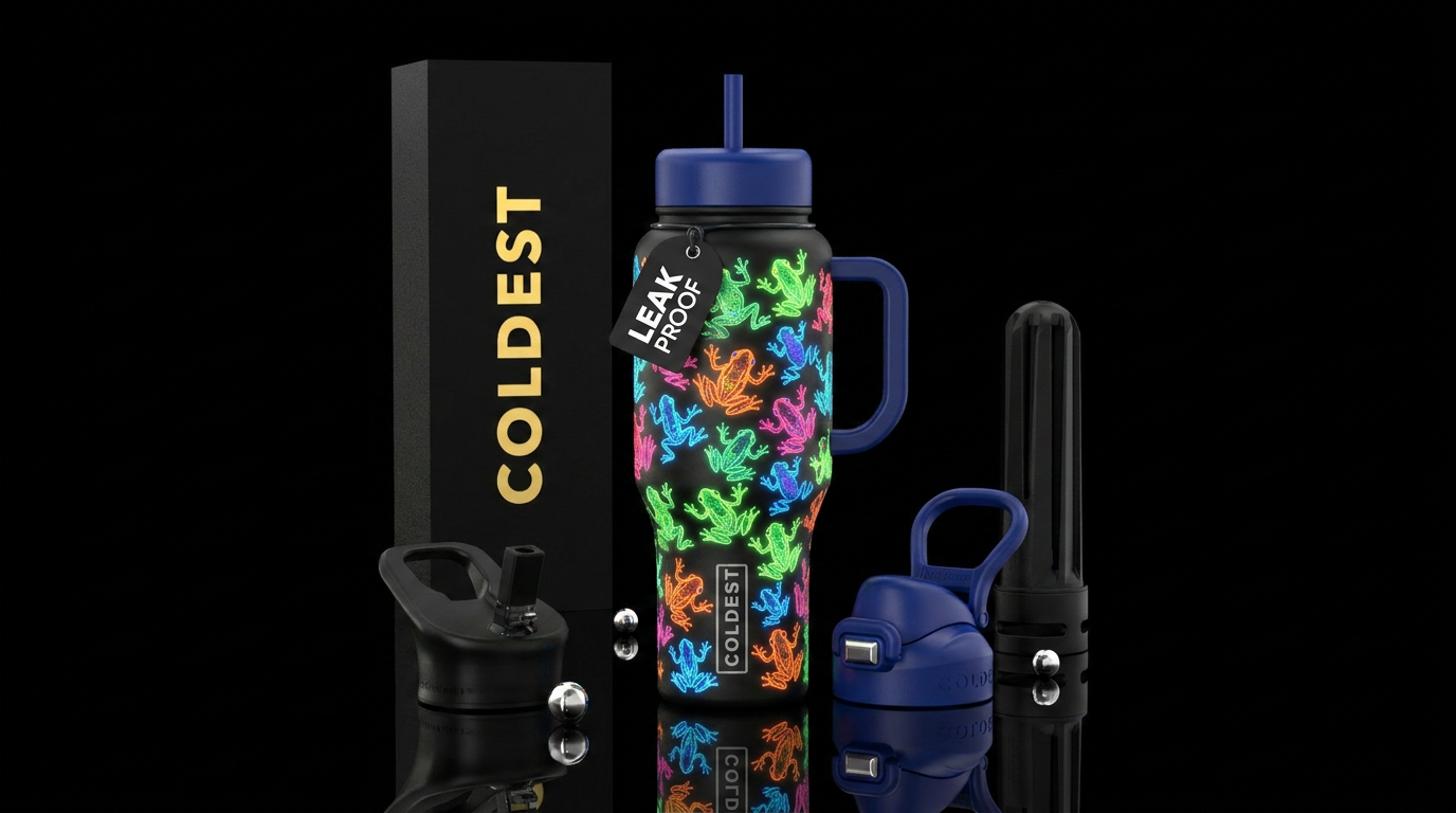 Glowing frogs water bottle design
