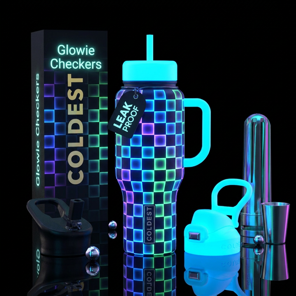 Glowie checkers water bottle design