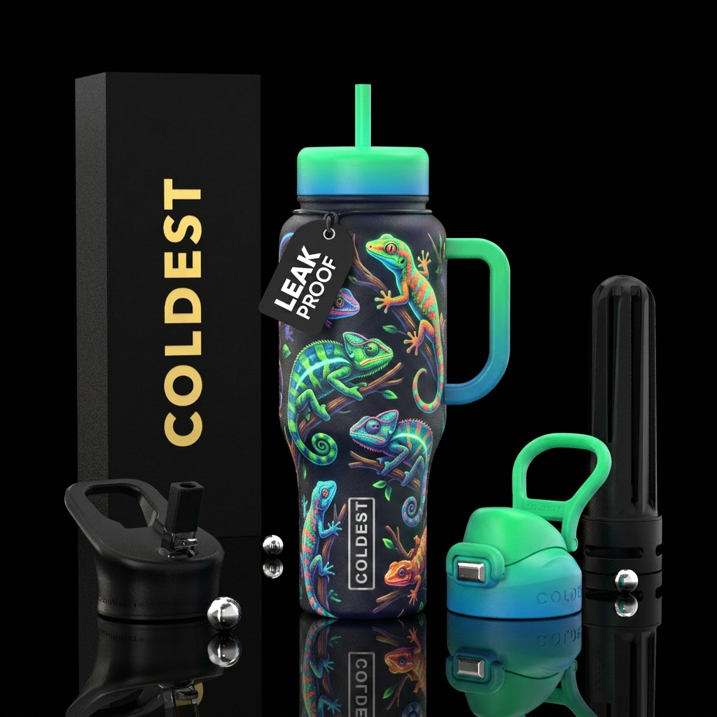 Glowie tree lizards water bottle design