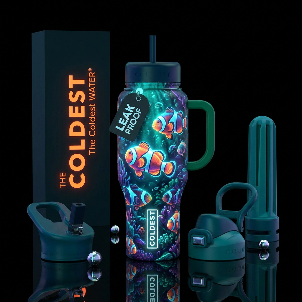 Glowie clown fish water bottle design
