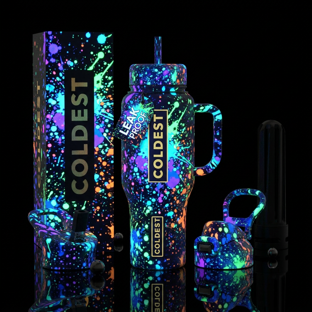 Glowie splattered paint water bottle design