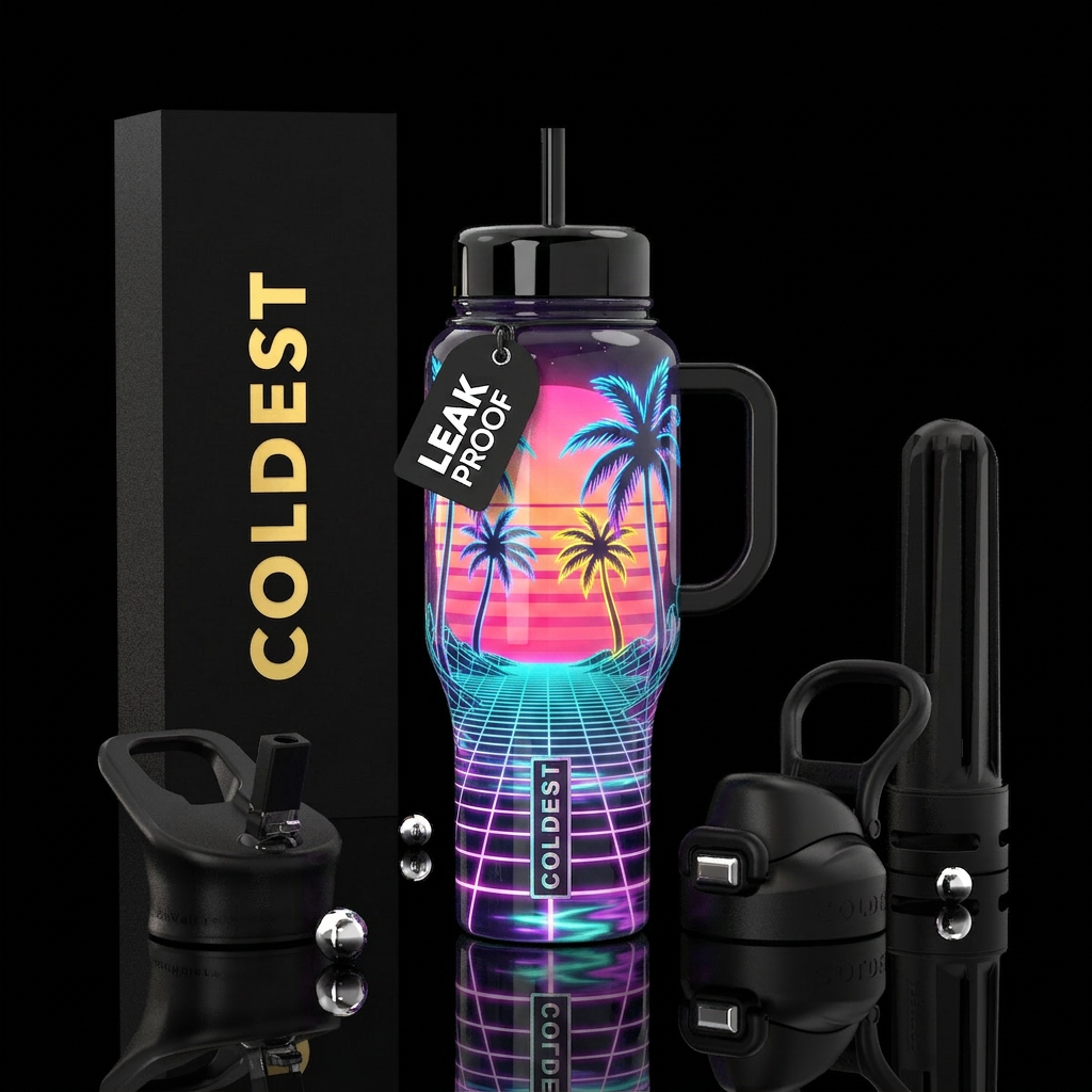 “Electric Sunset” Retro Miami/vaporwave summer vib... water bottle design