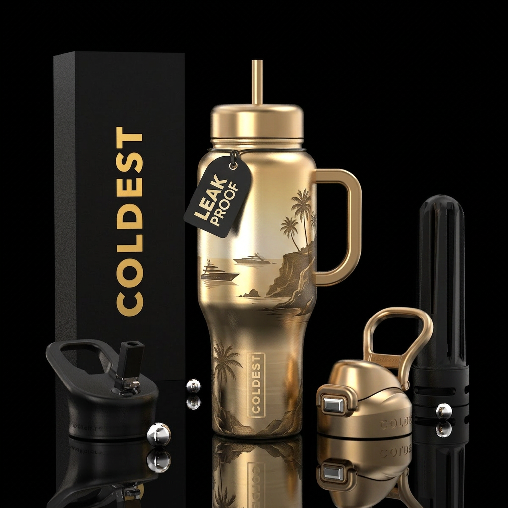 “Golden Coast” California luxury summer vibe. Feat... water bottle design