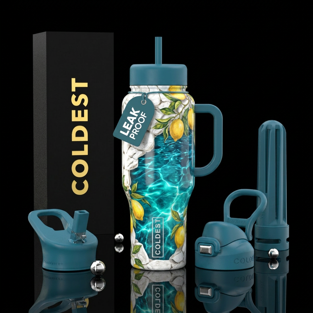 “Mediterranean Escape” Clean high-end vacation aes... water bottle design