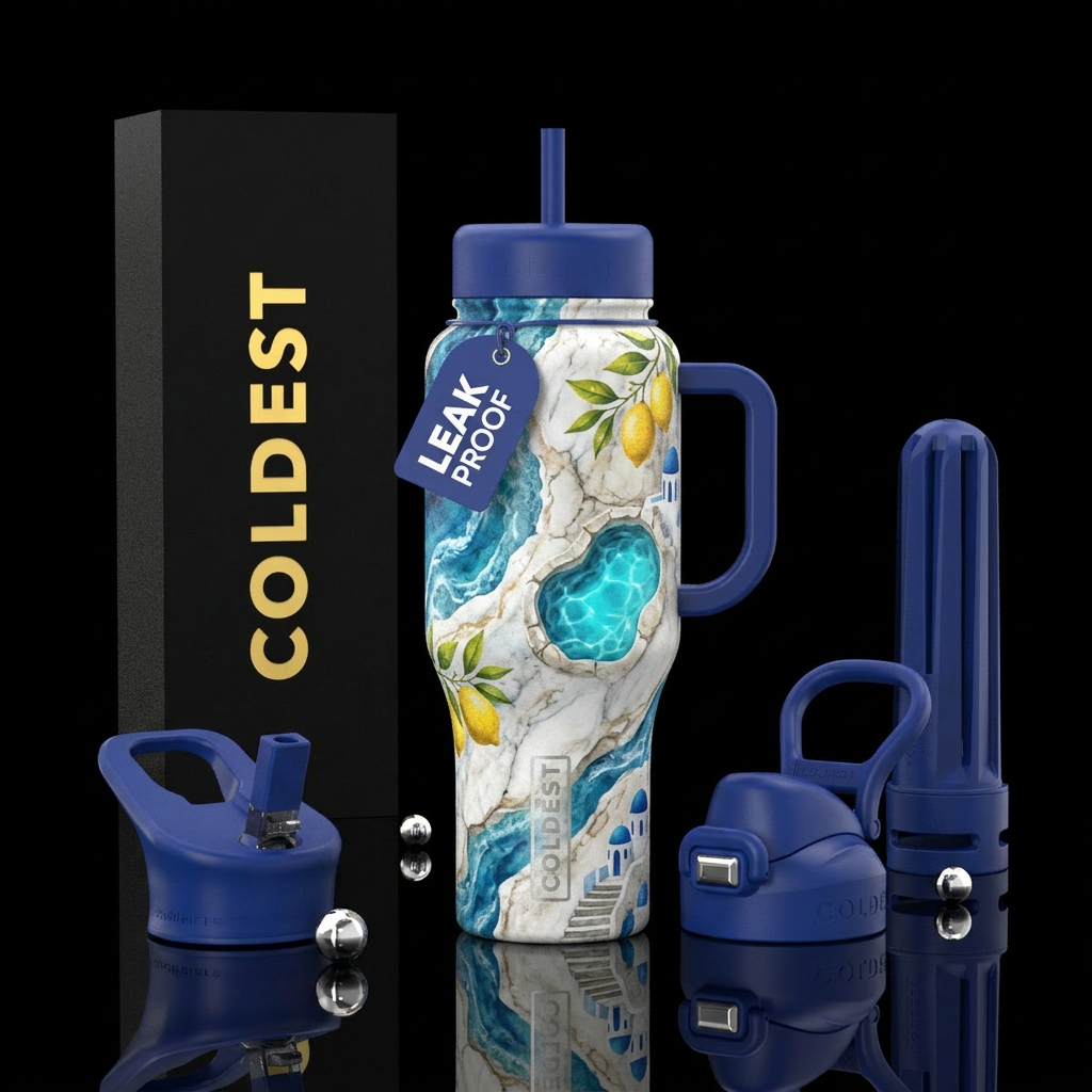 “Mediterranean Escape” Clean high-end vacation aes... water bottle design