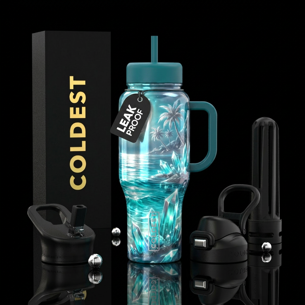 “CRYSTAL COVE” Ultra-premium tropical fantasy. Vis... water bottle design