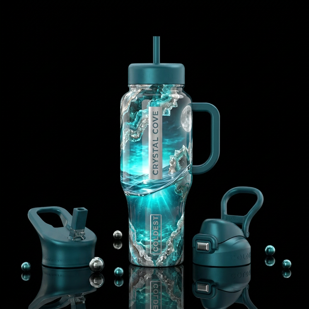 “CRYSTAL COVE” Ultra-premium tropical fantasy. Vis... water bottle design