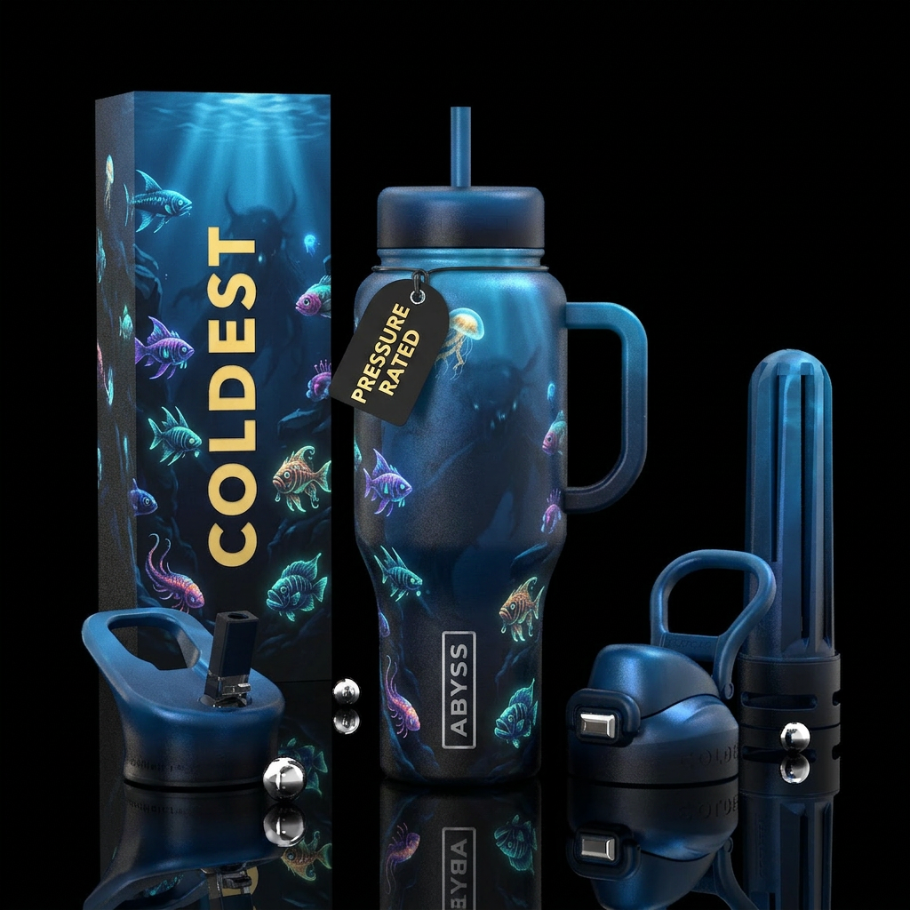 “THE ABYSS” A terrifyingly beautiful deep-ocean lu... water bottle design