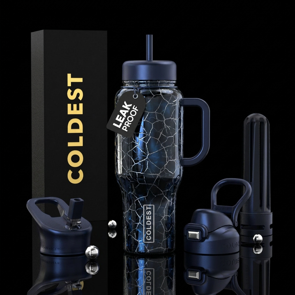 “BLACK ICE” Minimalist ultra-premium tumbler. Visu... water bottle design