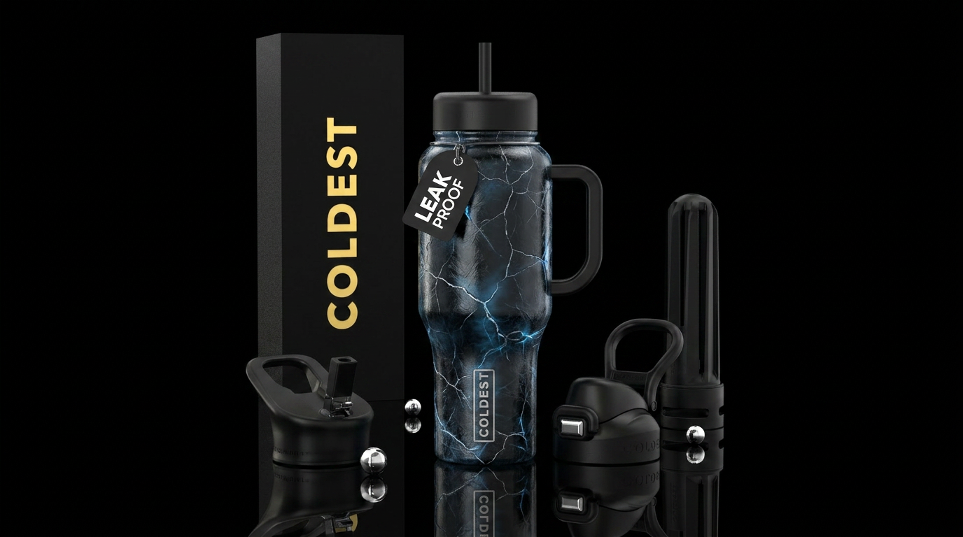 “BLACK ICE” Minimalist ultra-premium tumbler. Visu... water bottle design