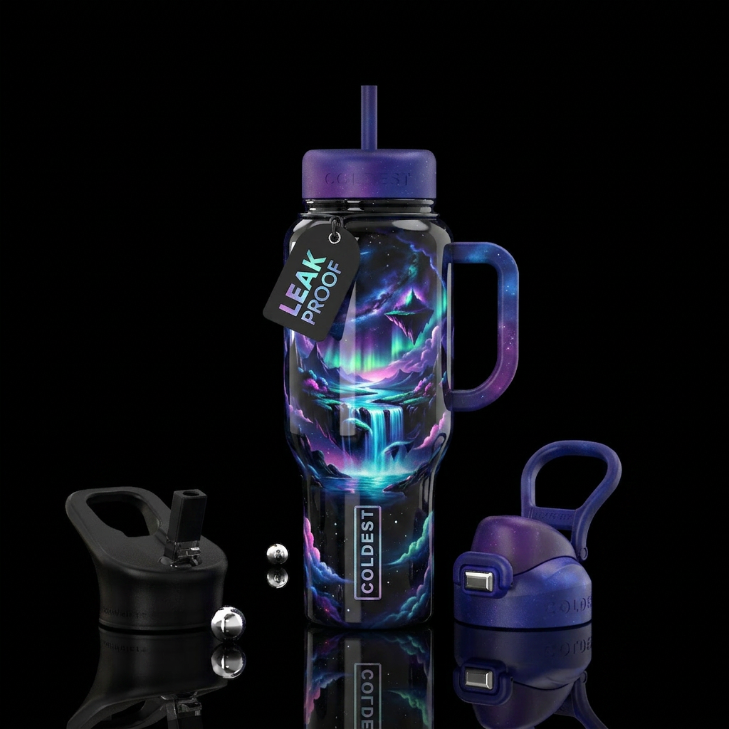 “DREAMSCAPE” A surreal fantasy-world tumbler. Visu... water bottle design