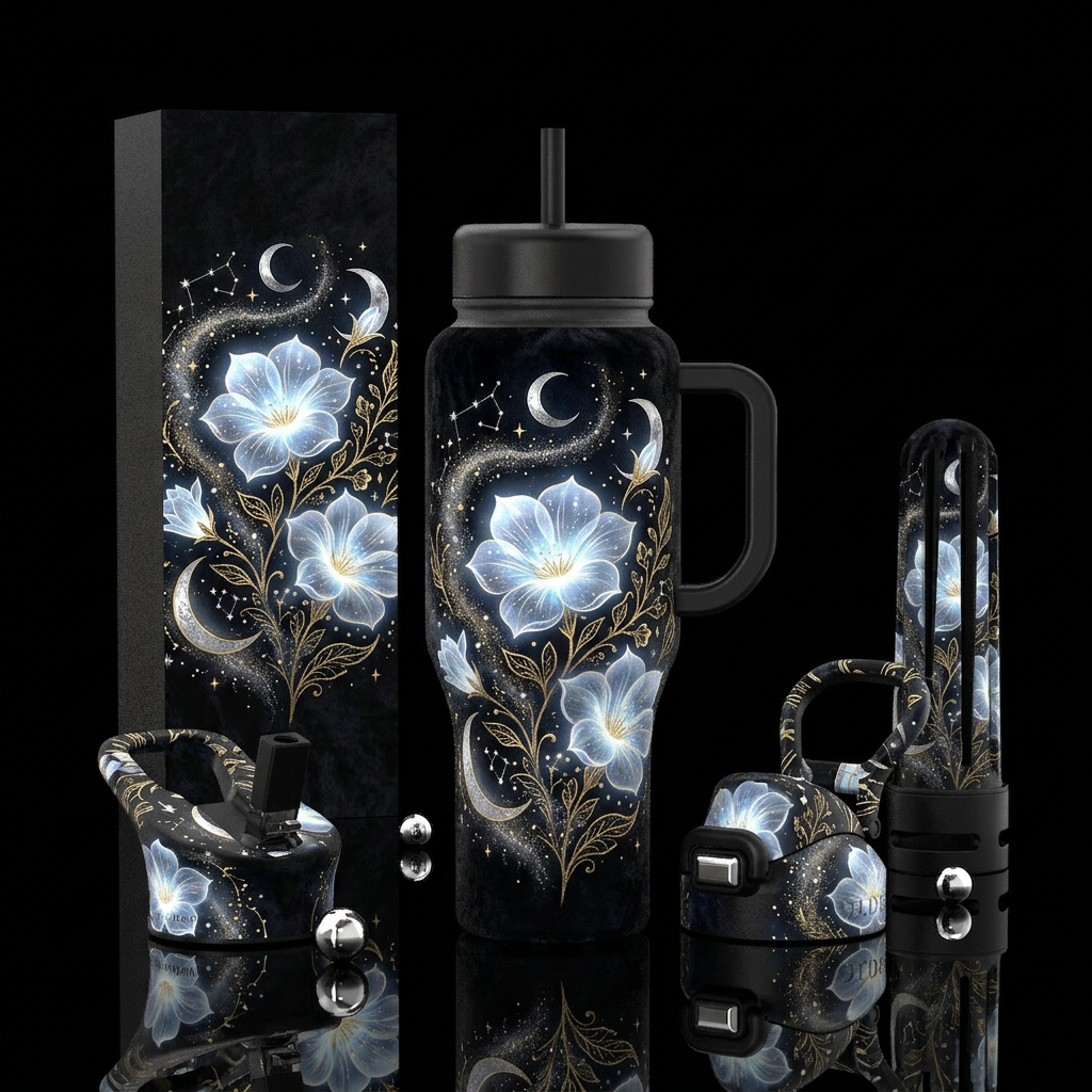 “MOONFLOWER” A cosmic floral concept done at a lux... water bottle design