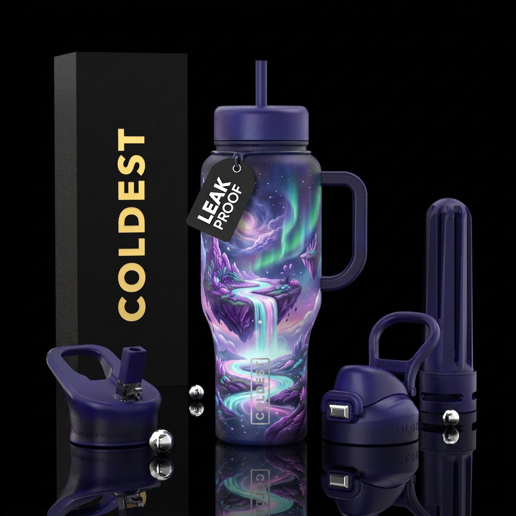 “DREAMSCAPE” A surreal fantasy-world tumbler. Visu... water bottle design